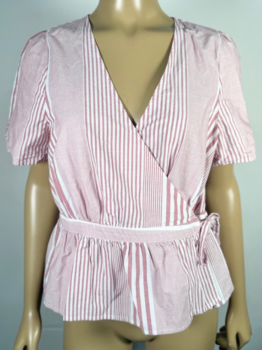 Madewell Women’s Size Large Striped Peplum Wrap Blouse